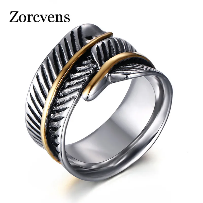

LETAPI 2019 Fashion Men's Rings Stainless Steel Jewelry Cocktal Ring Feather Design Finger Gift