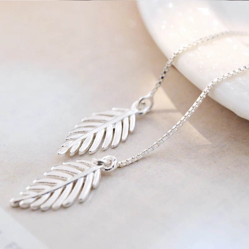 

YANDA 925 Sterling Silver Tree Leaf Earring For Women Boho Style Long Pendant Drop Ear Line Simple Sexy Party Jewelry Gifts
