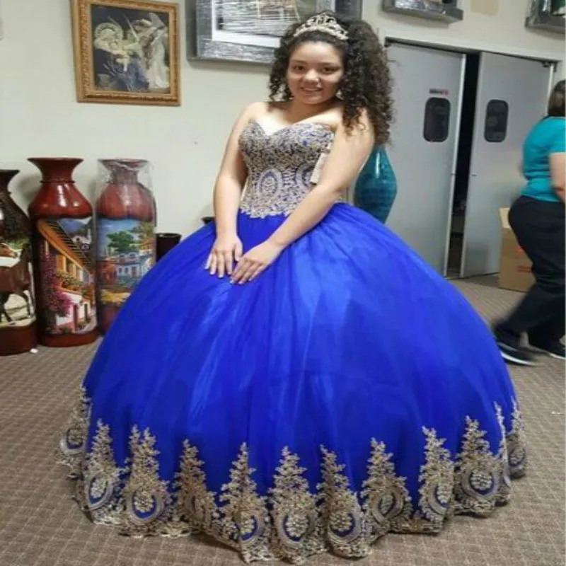 Голубые платья Quinceanera милое 16-летнее платье с золотой аппликацией в пол пышное