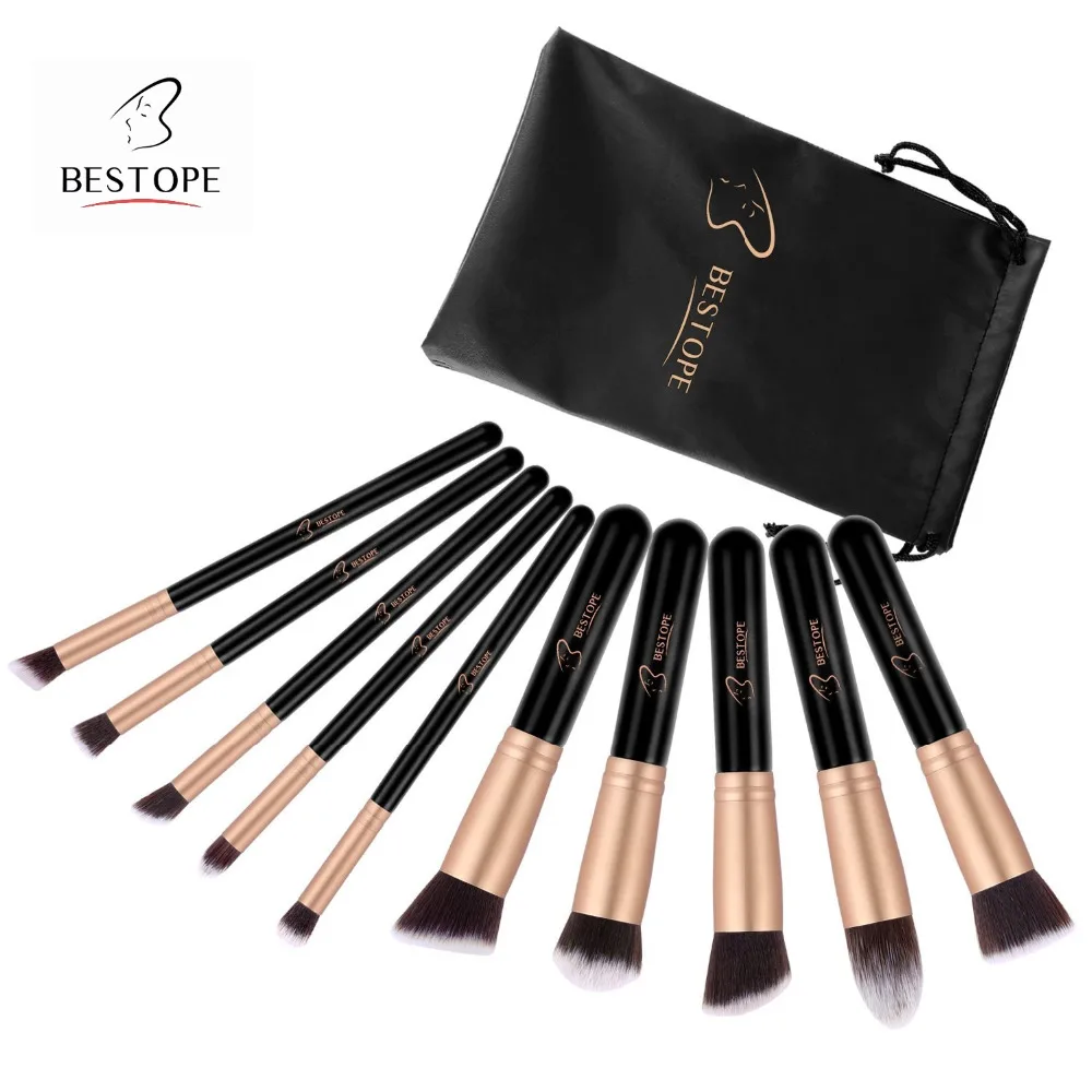 BESTOPE 10PCS Makeup Brushes Set Professional Foundation Blending Eyeliner Shadow Powder Cosmetics Brushes Tool Kit