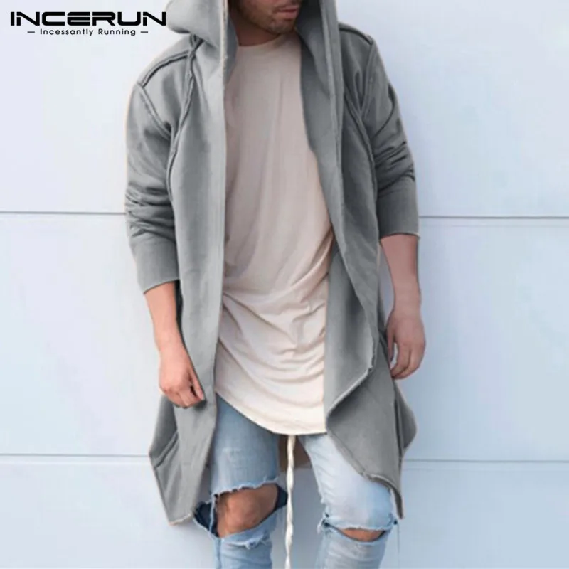 2018 Hiphop Mens Hoodies Sweatshirts Mantle Hoody Long Irregular Hem Hombre Solid Loose Fit Hoody Autumn Long Sleeve Cardigan