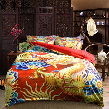 

JaneYU 100% Polyester Dragon Printed Duvet Cover Sets Single King Queen Size Home Textiles Beddingclothes