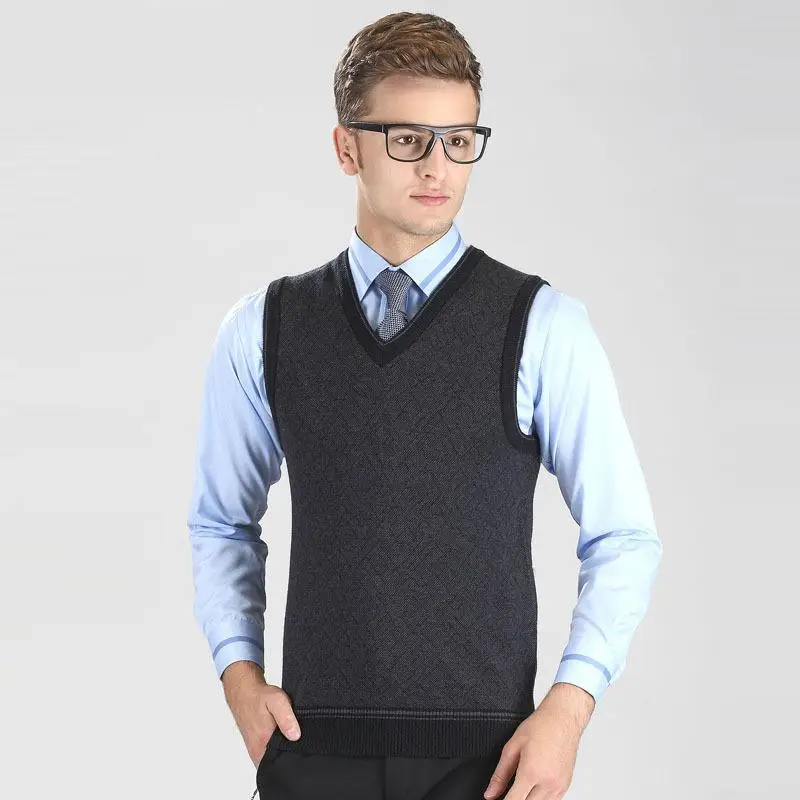 New Arrival Autumn Winter Men's Casual Knitted Pure Color V neck Vest ...