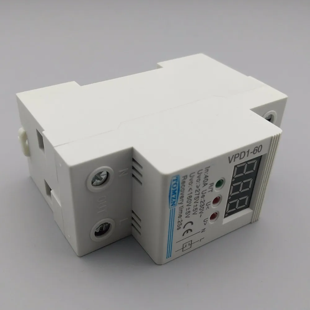 VPD1 40A 60A 220V Повторное подключение от перенапряжения и защиты от перенапряжения защитное устройство реле с вольтметром монитор напряжения