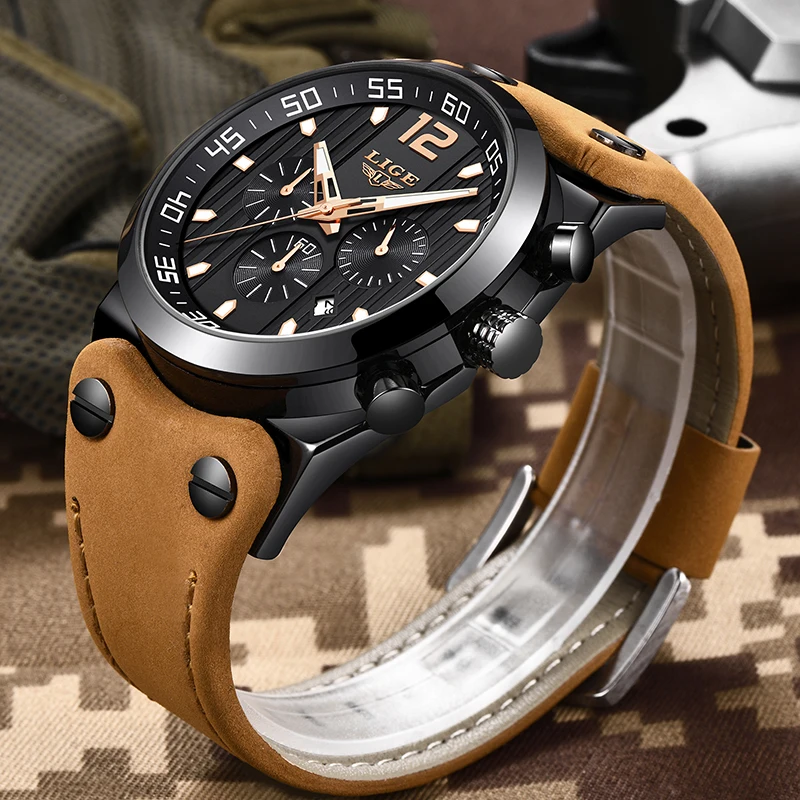 2018 LIGE Fashion Mens Watches Top Brand Luxury Quartz wristwatch Male Leather Waterproof Sport Chronograph Relogio Masculino