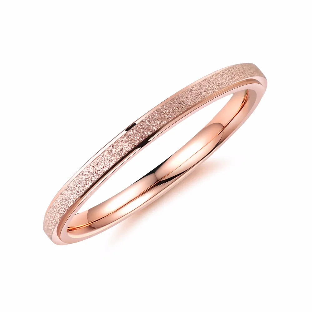 Fashion Simple Scrub Stainless Steel Women 's Rings 2 mm Width Rose Gold Color Finger Jewelry Gift For Girl
