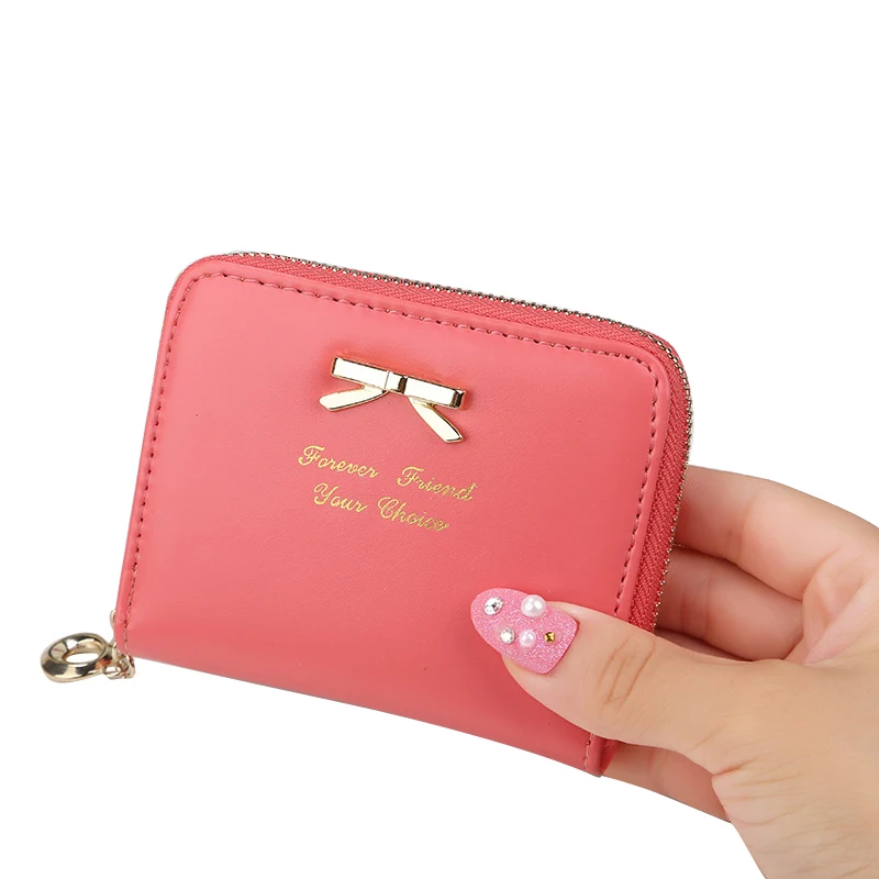 

Simple bow Wallets Women Wallet for Credit Cards Small Luxury Brand Leather Short Womens Wallets Purses Coin Purse Zipper Purse