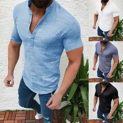Мужская Повседневная Блузка хлопковая льняная рубашка свободные топы модная мужская Повседневная блузка топы свободного покроя Топ с