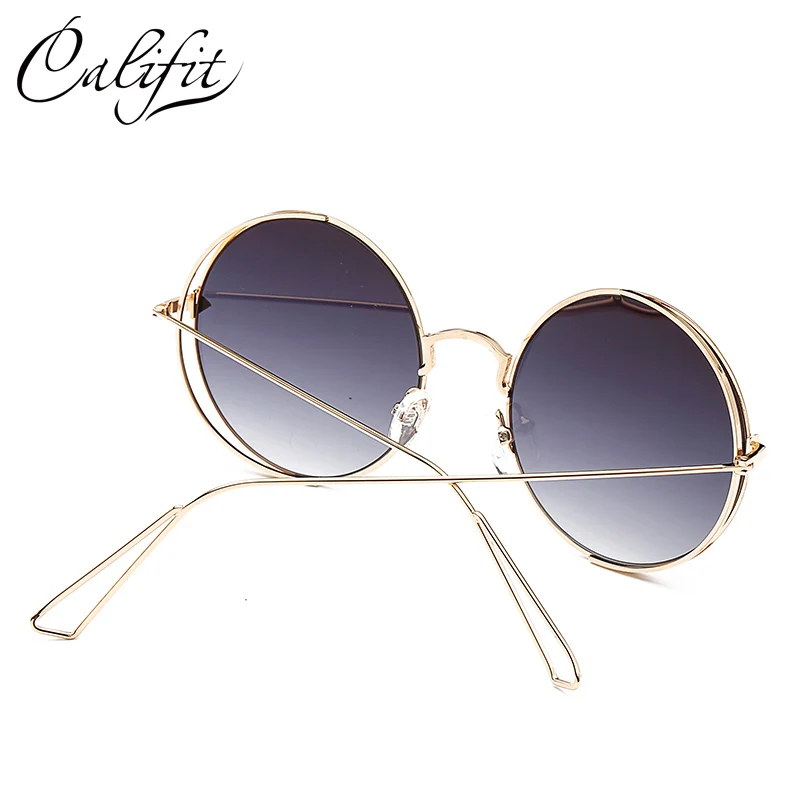 CALIFIT модные круглые серебряные Зеркальные Солнцезащитные очки женские брендовые