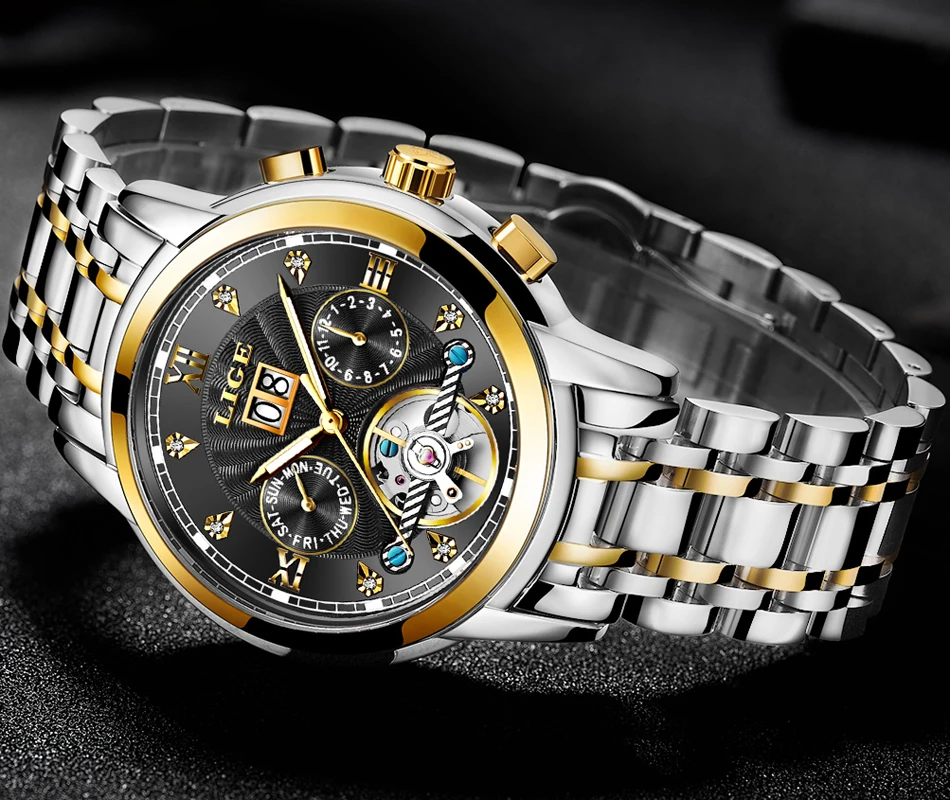 LIGE Men luxury Automatic Mechanical Watch Classic Business Watch Men Tourbillon Waterproof Men Wristwatch Relogio Masculino+Box