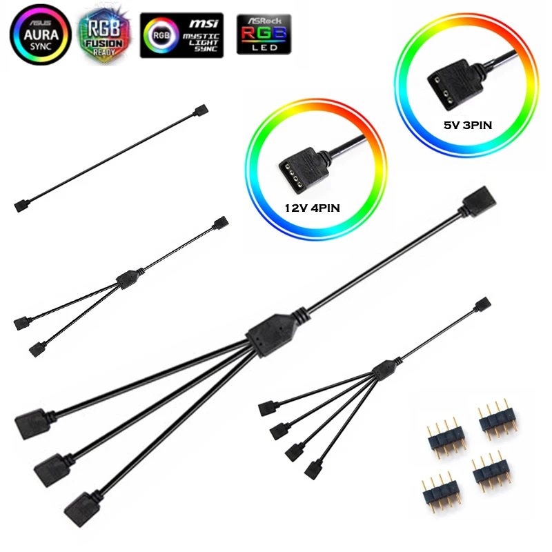 

Extension Cable For Motherboard Interface 5V3PIN/12V4PIN AURA RGB 1-2/3/4 Interface Splitter Addressable D-RGB SYNC Hub JST-3Pin