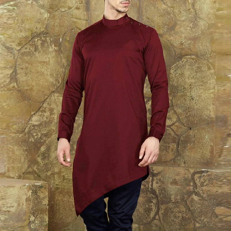Бренд Непала мусульманских модные мужские рубашки с длинным рукавом осень мужской платье свободные рубашки Курта Исламская мужские
