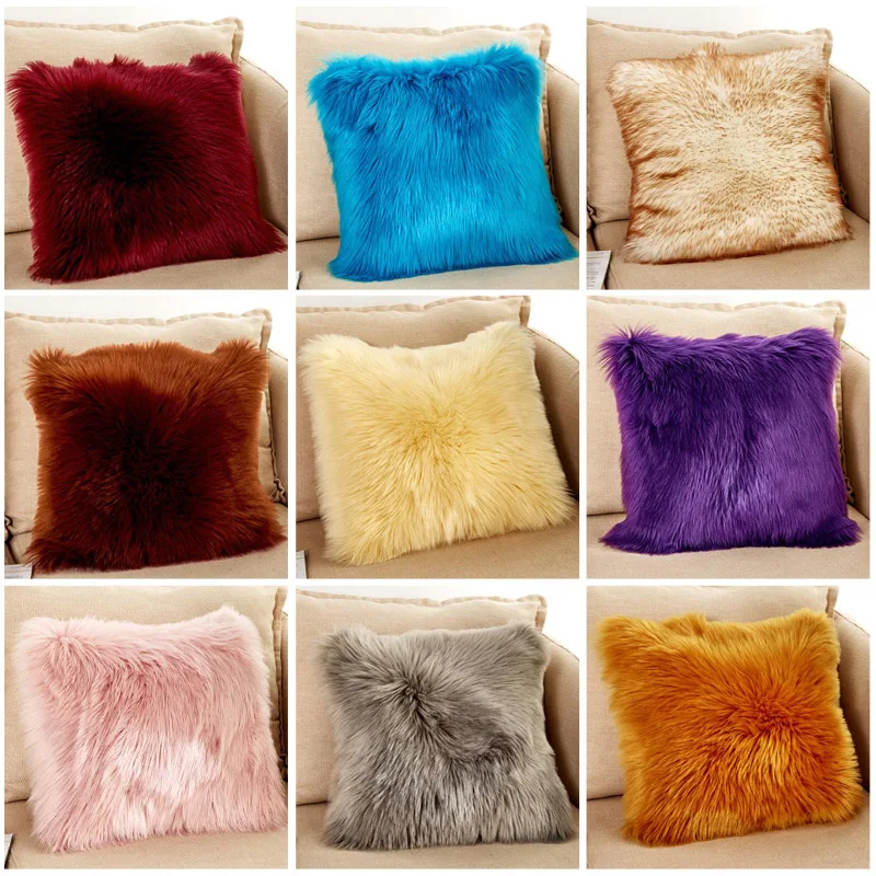 

Cute Nordic Plush Pillowcase wool Faux Fur Cushions sofa furry Long Hair Cushion Princess Pillow bed Sofa Decor 1pcs