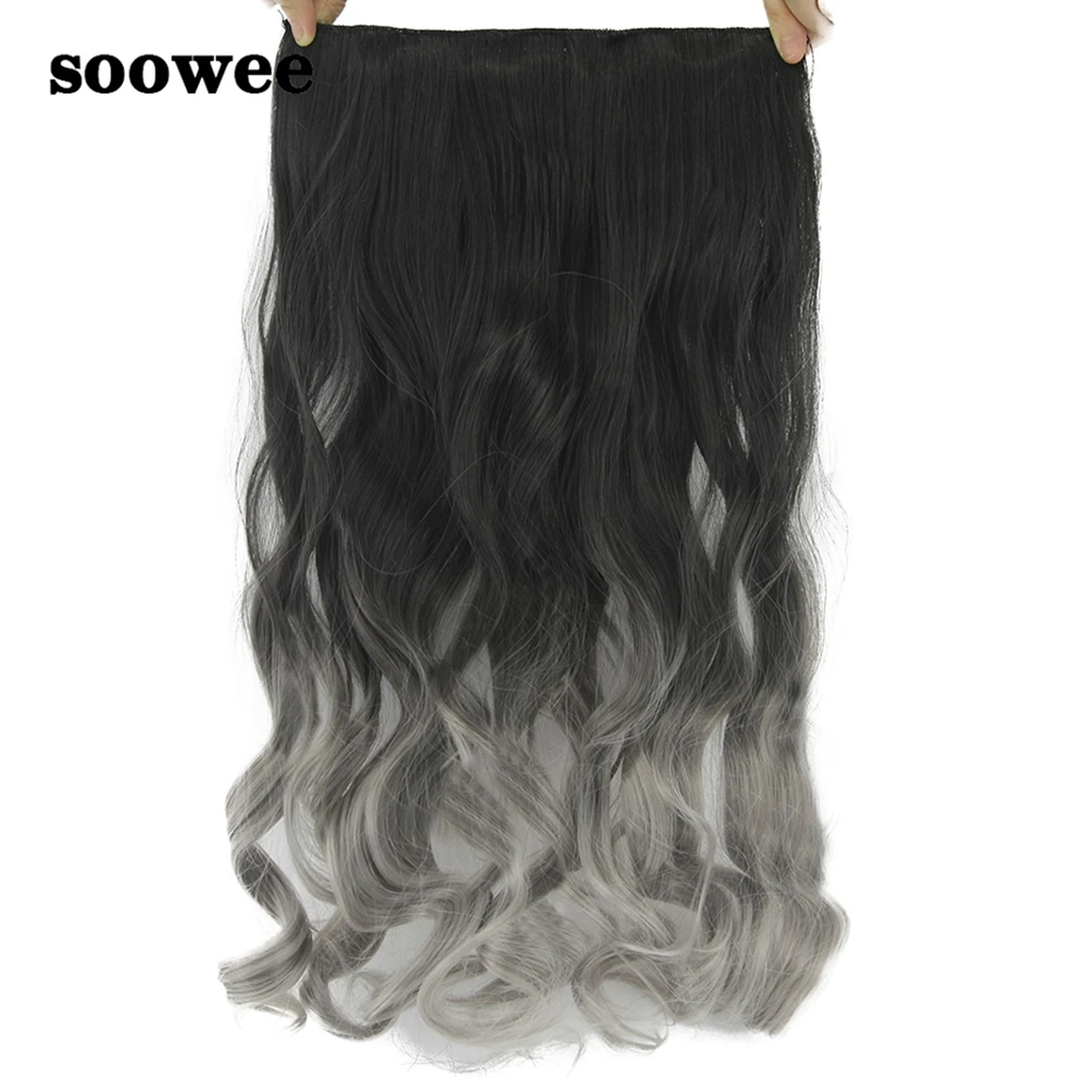 

Soowee 120g 60cm Long Curly Black Gray Blonde Synthetic Hair 5 Clip In Hair Extensions Hairpiece Hair on Clips for Women