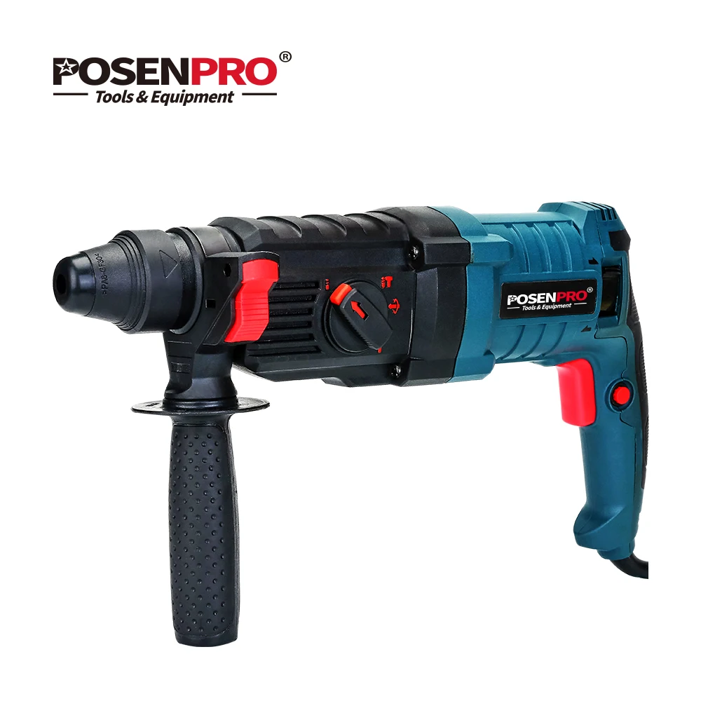 

POSENPRO 800W 26mm Electric Rotary Hammer Drill 4-Function Adjustable Handle,SDS Plus Drill Demolition Kit, Flat&Point Chisels