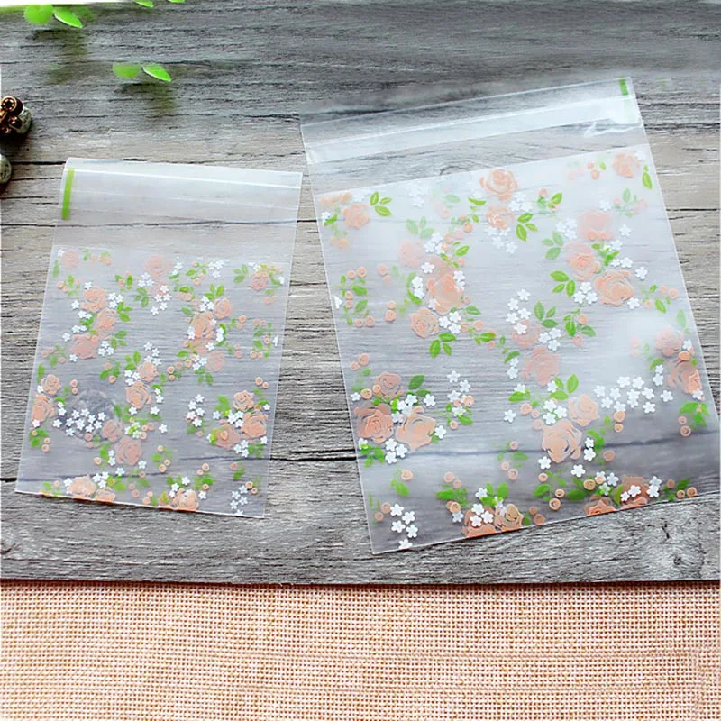 

50pcs 7/10cm Rose Flowers Candy Cookie Bags Wedding Party Gift Bag Thick Self Adhesive Plastic Biscuit Baking Packaging Bag