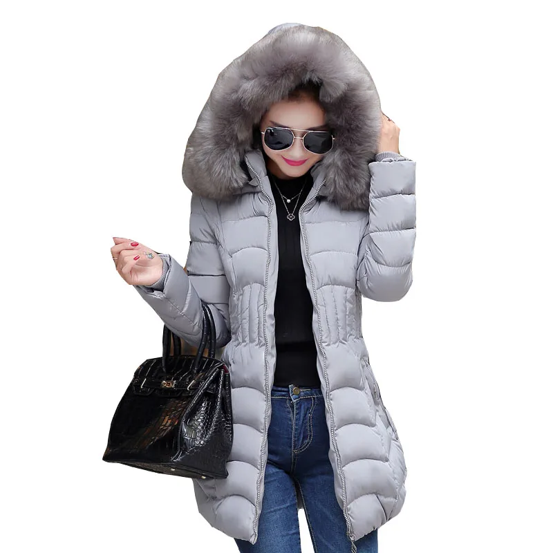 Новая зимняя куртка женская парка с меховым воротником Верхняя одежда Повседневная теплая Толстая хлопковая парка Женское пальто размера плюс зимняя куртка - Цвет: gray
