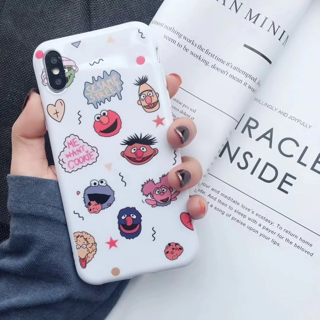 

American Anime Cute Sesame Street Elmo Cookie case for iPhone X XS Max XR 7 8 6 6S Plus loverly Glossy Soft Silicone tpu cover
