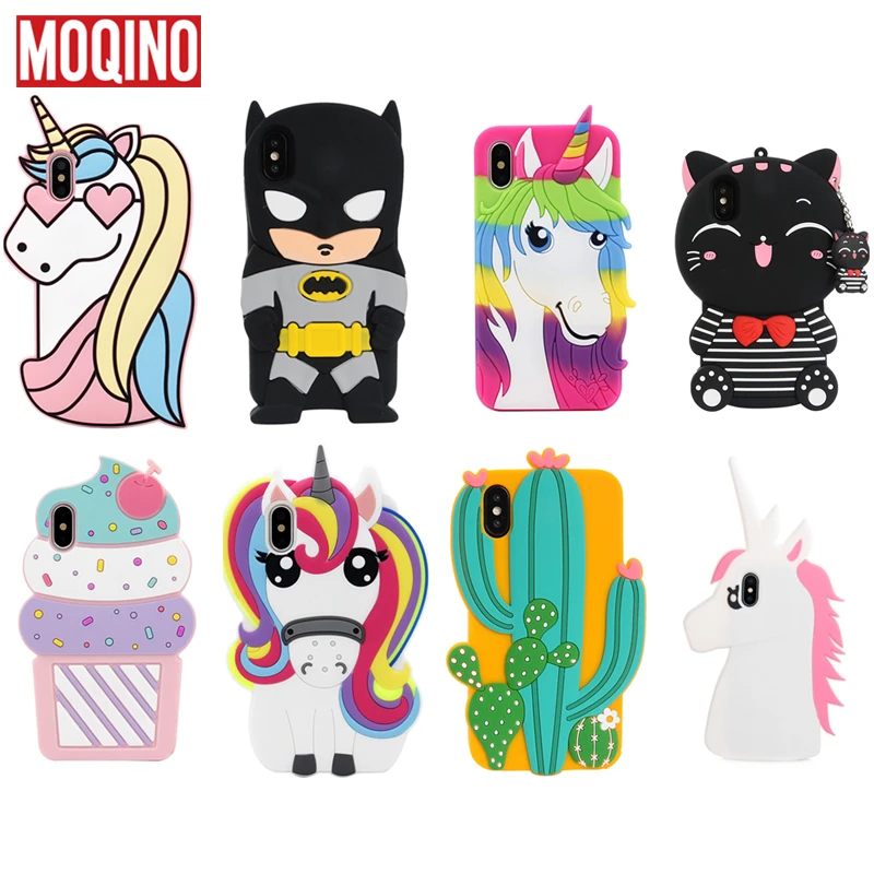 

MOQINO For iPhone X 8 8Plus 7 7plus 6 6s 6plus Case Unicorn Ice Cream Cactus Horse Batman Cartoon Silicon Phone Cover
