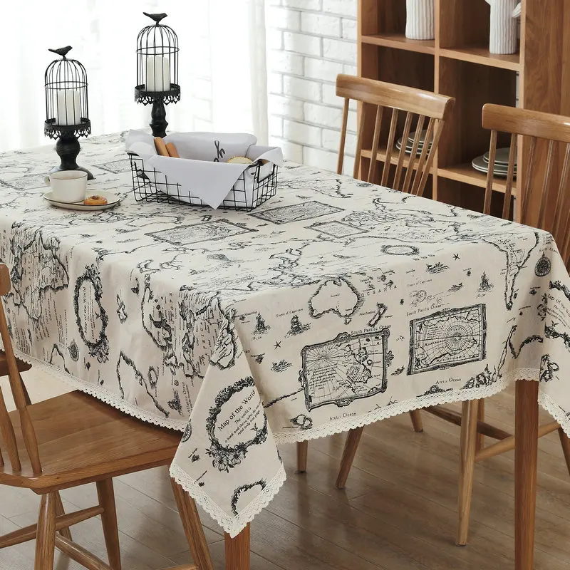 

Free shipping cotton&linen printing map table cloth many sizes home personality European simple lace tablecloth wholesale