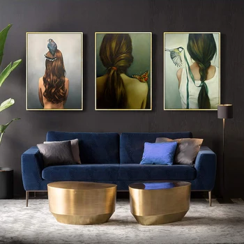 

Canvas Painting Flowers Bird Feathers Woman Abstract Wall Art Print Poster Picture Decorative Painting Living Room Decoration
