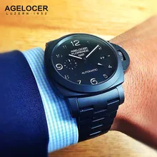 AGELOCER Luxury GTM Luminous Function Mens Watches Automatic Mechanical Watch Fashion Military Black Ceramic Case relojes hombre