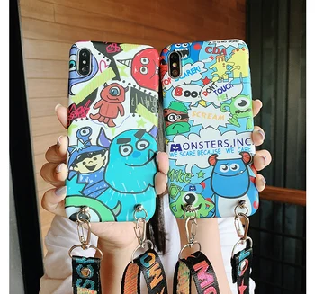 

For iPhone XS max Cute monsters case, cartoon Donald Soft back cover For iPhone 8plus X XR 7 7plus 6S 6P phone case +long strap