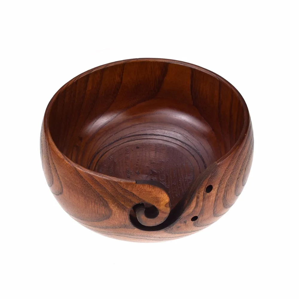 Looen Brand New Empty Wooden Yarn Bowl Holder Knitting Bowl With Holes Storage Crochet Yarn Holder Bowl Perfect For Mother's Day (8)