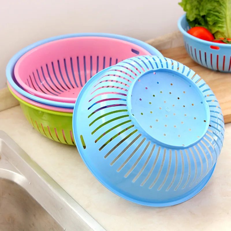 1Pc Plastic Single Drain Basket Round Hollow Fruit Vegetable Cleaning