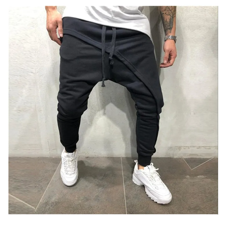 Мужские брюки-карандаш, мужские асметричные слоистые штаны для бега, хип-хоп Уличная одежда, повседневные штаны для бега на завязках