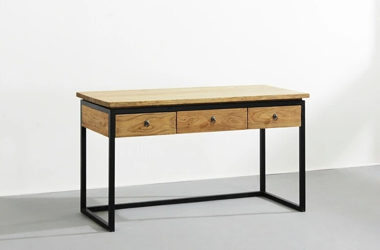 simple and modern wood desk with drawers computer desk iron retro to