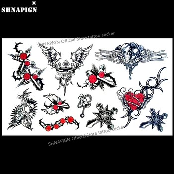 

SHNAPIGN Skull Cross wings Temporary Tattoo Body Art Flash Tattoo Stickers 17*10cm Waterproof Fake Tatoo Car Styling Sticker