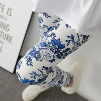 

Hot 2019 Blue And White Porcelain Printing Women Leggings Pant High Waist High Elasticity Flowers Printed Legging