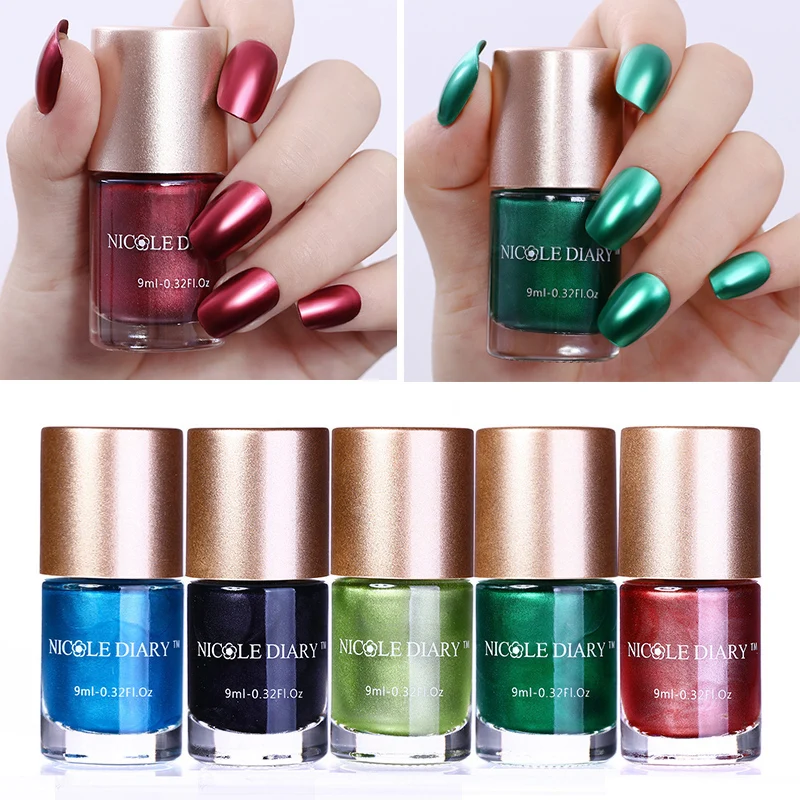 

NICOLE DIARY Metallic Nail Varnish Polish Red Blue Green Black Mirror Effect Metal Nail Polish Color for Nail Art
