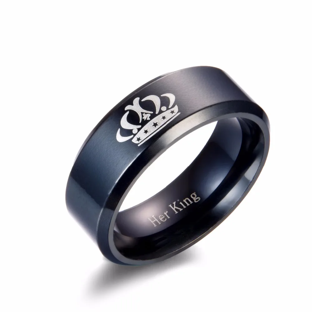 Stainless Steel Couple Ring Her King and His Queen Wedding Rings for Lovers