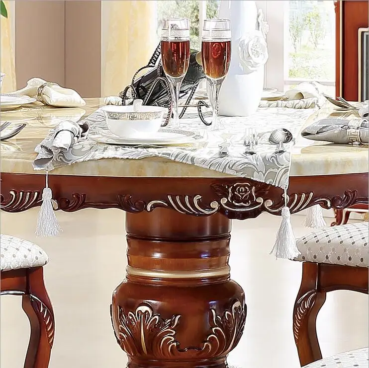 Style Italian Dining Table round Solid Wood Italy Style Luxury Dining Table set with6 chairs p10243