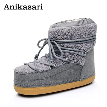 

Women's Space Boots Winter Russia Plush Inside Keep Warm Snow Boots Women Work Safety Shoes Woman Natural Fur Wool Ankle Boots