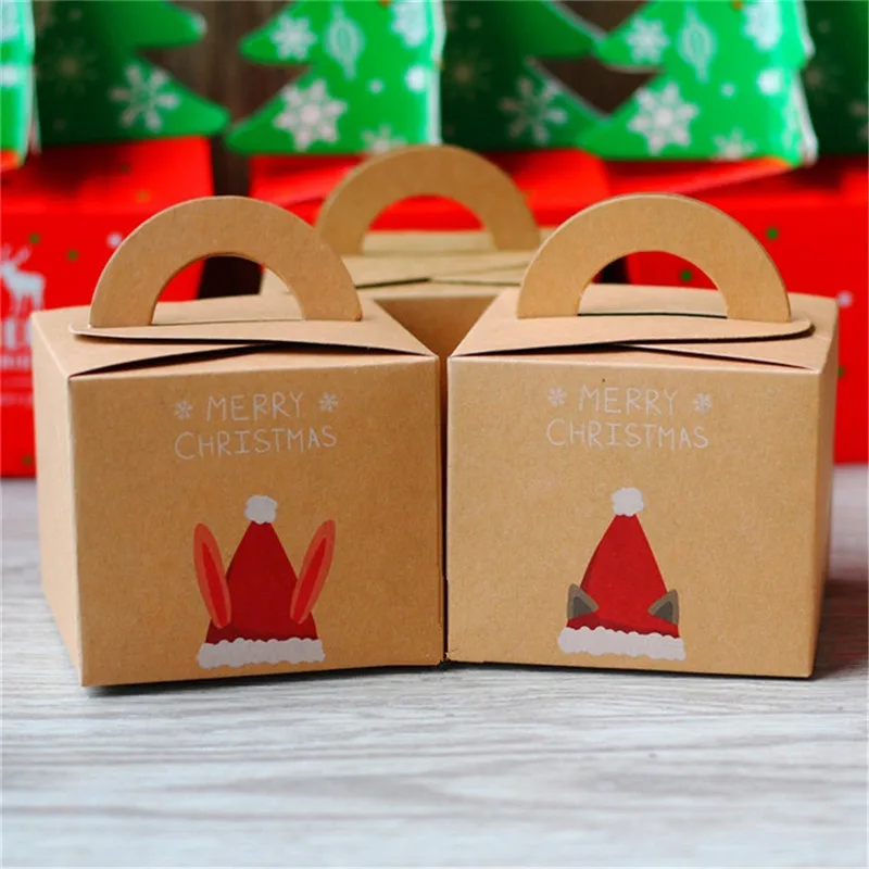 

1pc Christmas Apple Candy Gift Paper Boxes Xmas New Year Navidad Party DIY Gift Paper Box Packaging Party Favor Random Type