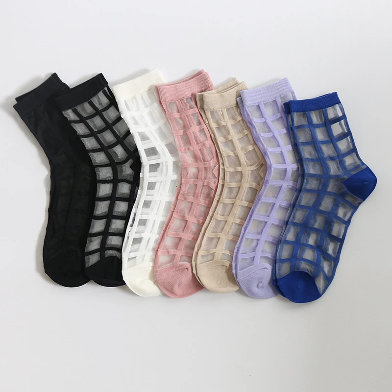 

Summer Women Sexy Grid Socks Short Fishnet Socks White Hollow Lattice Geometry Black Breathable Net Socks Female 1pair=2pcs