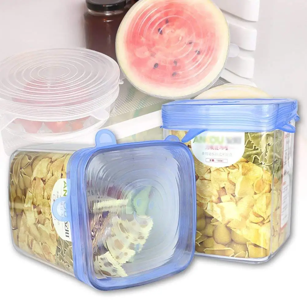 6 Pcs Reusable Silicone Fresh-keeping Wrap Food Bowl Vacuum Insurance Stretch Cover Elastic Sealing Kitchen Organization Lids | Дом и сад