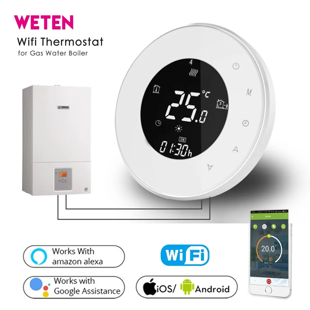 

Smart Wifi Wireless Thermostat for Water Gas Boiler Heating White Black Thermostat App Voice Control with Alexa Google Home