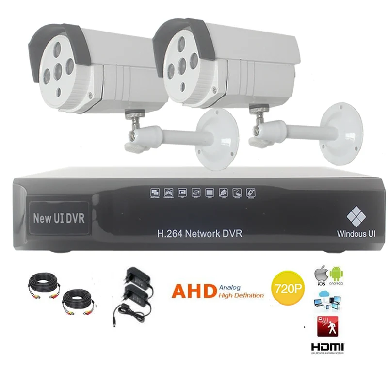 2CH 720 P Открытый видеонаблюдения AHD безопасности CCTV пуля Камера dvr комплект 2 шт. 1.0 м