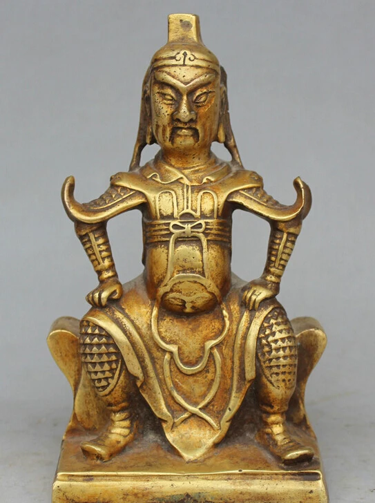 

USPS to USA S2583 6" Old Chinese Bronze 24K Gold Gilt Seat Guan Gong Yu Warrior God knight Statue B0401