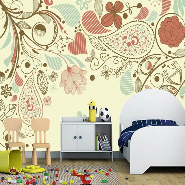 Romantis Wallpaper Floral Bingkai Paisley Motif Mural Untuk Ruang
