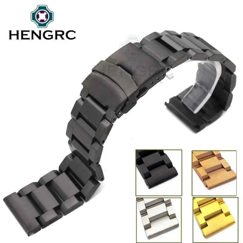 

HENGRC Black Stainless Steel Watch Band Bracelet 18 20 22 24mm Solid Stainless Steel Silver Gold Watchbands Strap Accessories