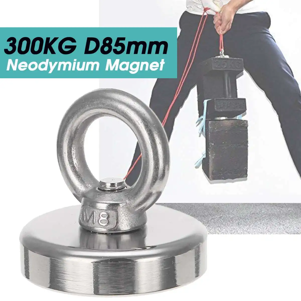 

Super Strong D85mm 300KG Neodymium Fishing Diving Salvage Recovery Magnet For Detecting Metal Treasure Powerful Magnetic Hol