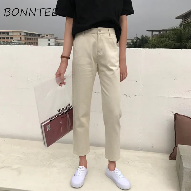 

Jeans Women High Waist Solid Simple All-match Leisure Straight Pants Womens Loose Pockets Students Daily Korean Soft Chic Trendy