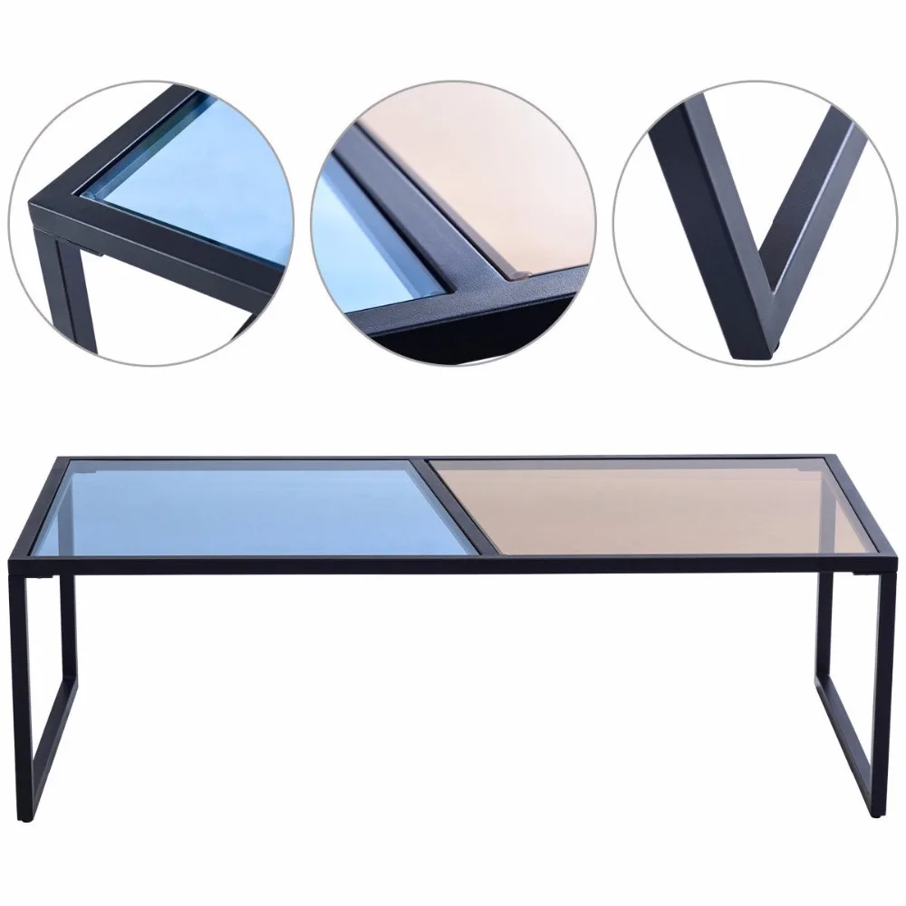 Giantex Rectangular Coffee Table Tempered Glass Top Metal Frame Living Room Furniture HW57282 Giantex Rectangular Coffee Table Tempered Glass Top Metal Frame Living Room Furniture HW57282