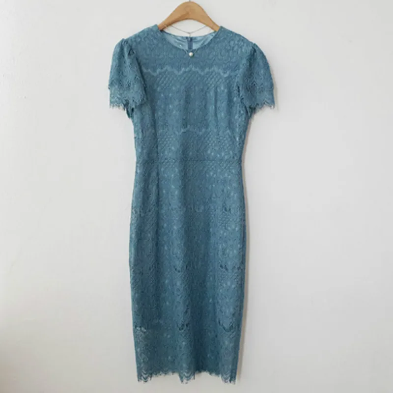 Летние шорты с длинными рукавами, однотонное, Vestidos, платье в стиле casual, Длина карандаш Full Lace вечерние сексуальное платье - Цвет: Синий
