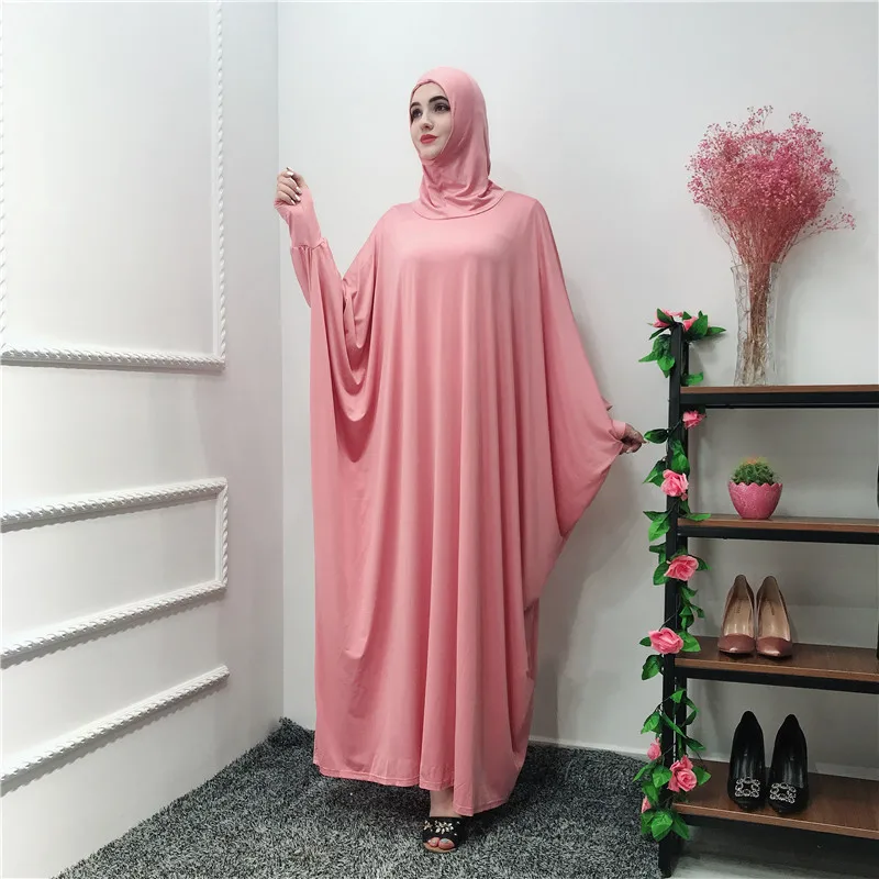 Мусульманское платье модное однотонное платье для молитвы с платком Рамадан и Ид хиджаб платье турецкая исламская одежда Дубай Абая - Цвет: pink